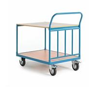 Shelf Truck; 2 Shelf w Tubular End; Fixed/Swivel Castors; Blue/Veneer