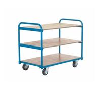 Shelf Truck; 3 Shelf; Fixed/Swivel Castors; Steel; 250kg; Blue/Veneer