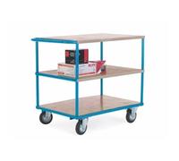 Shelf Truck; 3 Shelf w Push Handle; Fixed/Swivel Castors; Blue/Veneer