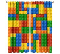 SHElifestyle Building Blocks Toy Curtains, Abstract Contour Colorful Plastic Brick Geometric Print Pattern Window Treatment Drapes for Boy Girl Bedroom Playroom 42x45in