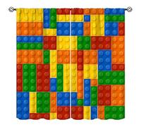SHElifestyle Building Blocks Toy Curtains, Abstract Contour Colorful Plastic Brick Geometric Print Pattern Window Treatment Drapes for Boy Girl Bedroom Playroom 42x45in