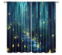SHElifestyle Fantasy Forest Curtains, Enchanted Trees Dreamy Mist Forest Glowing Lights Landscape Window Treatments Drapes for Bedroom Living Room W42 X L45