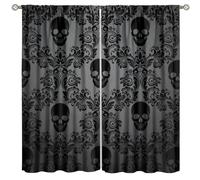 SHElifestyle Gothic Black Damask Curtain, Vintage Floral Exotic Suger Skull Window Treatments for Bedroom Bone Skeleton Bohemian Antique Victorian Baroque Drapes for Living Room Kitchen W42xL54in