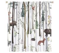 SHElifestyle Rustic Forest Window Curtains, Vintage Lodge Forest Cabin Country Hunting Wild Animal Bear Moose Deer Fox in Forest Blackout Windows Door Curtain for Bedroom Living Room 52x84in
