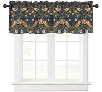 SHElifestyle William Morris Floral Valance Curtain, Vintage Flower Strawberry Birds Retro Boho Botanical Plant Window Treatment Valances for Kitchen Living Room Café Décor 54'x18', 1 Panel