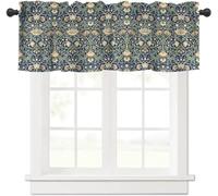 SHElifestyle William Morris Flower Window Valance Curtain, Vintage Boho Style Tree Plant Floral Pattern Window Treatment Valances for Home Kitchen Café Décor 54'x18', 1 Panel