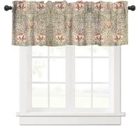 SHElifestyle William Morris Vintage Floral Window Valance Curtain, Colorful Boho Flower Retro Botanical Plant Window Treatment Valances for Kitchen Living Room Café Décor 54'x18', 1 Panel