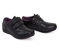 shelikes Boys Black Touch Fasten Back to School Smart Casual Slip On Faux Leather Shoes (Black Bowie, 10 UK)