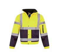 shelikes Hi Vis Viz Visibility Bomber Workwear Security Safety Fluorescent Hooded Padded Waterproof Work Wear Jacket Coat [YELLOW/NAVY M]