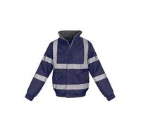 shelikes Hi Vis Viz Visibility Bomber Workwear Security Safety Fluorescent Hooded Padded Waterproof Work Wear Jacket Coat [Navy S]