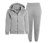 shelikes Kids Tracksuit Plain Fleece Hooded Zipped Top With Bottom Joggers Jogging Suit Outfit Set For Girls Boys Children Age 5-14 Years