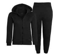 shelikes Kids Tracksuit Plain Fleece Hooded Zipped Top With Bottom Joggers Jogging Suit Outfit Set For Girls Boys Children Age 5-14 Years