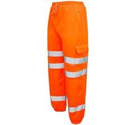 shelikes Men’s Hi Vis Viz Work Trousers Jogging Bottoms Reflective Joggers Sweat Pants Safety High Visibility Combat Trouser Workwear Jogger Orange
