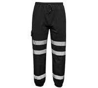 shelikes Men’s Hi Vis Viz Work Trousers Jogging Bottoms Reflective Joggers Sweat Pants Safety High Visibility Combat Trouser Workwear Jogger Black