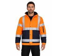 shelikes Men's Hi Vis Bomber Jacket Waterproof High Viz Workwear Coat Hooded Padded Security Safety Jacket with Pockets Reflective Tape & Fleece Lining