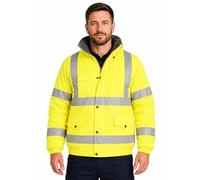 shelikes Men's Hi Vis Bomber Jacket Waterproof High Viz Workwear Coat Hooded Padded Security Safety Jacket with Pockets Reflective Tape & Fleece Lining