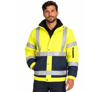shelikes Men's Hi Vis Bomber Jacket Waterproof High Viz Workwear Coat Hooded Padded Security Safety Jacket with Pockets Reflective Tape & Fleece Lining