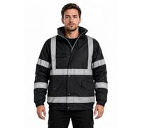 shelikes Men's Hi Vis Bomber Jacket Waterproof High Viz Workwear Coat Hooded Padded Security Safety Jacket with Pockets Reflective Tape & Fleece Lining