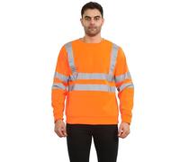 shelikes Mens Hi Vis Sweatshirt 2 Tone No Zip High Visibility Pull Over Top Security Workwear Crew Neck Jumper Orange
