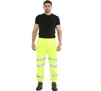 shelikes Mens Hi Vis Trousers High Viz Work Joggers Reflective Safety Workwear High Visibility Tracksuit Bottoms Construction Work Pants Yellow