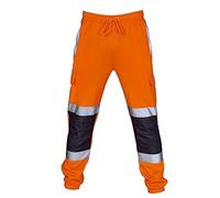 shelikes Mens Hi Vis Trousers High Viz Work Joggers Reflective Safety Workwear High Visibility Tracksuit Bottoms Construction Work Pants Orange/Navy