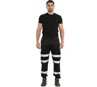 shelikes Mens Hi Vis Trousers High Viz Work Joggers Reflective Safety Workwear High Visibility Tracksuit Bottoms Construction Work Pants Black