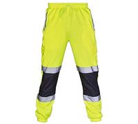 shelikes Mens Hi Vis Trousers High Viz Work Joggers Reflective Safety Workwear High Visibility Tracksuit Bottoms Construction Work Pants Yellow/Navy