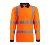 shelikes Mens Hi Vis Viz High Visibility Reflective Tape Safety Polo Contrast Long Sleeve Workwear Tee Tshirt Top (Large, Orange)