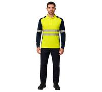 shelikes Mens Hi Vis Viz High Visibility Reflective Tape Safety Polo Contrast Long Sleeve Workwear Tee Tshirt Top(Yellow/Navy,XXL-1)