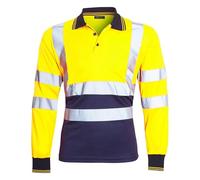 shelikes Mens Hi Vis Viz High Visibility Reflective Tape Safety Polo Contrast Long Sleeve Workwear Tee Tshirt Top Yellow/Navy