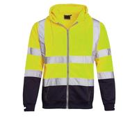 shelikes Mens Hi Vis Viz Jacket High Visibility Coat Two Tone Hooded Sweatshirt Zip Up Hoody Safety Work Top
