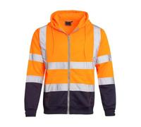 shelikes Mens Hi Vis Viz Jacket High Visibility Coat Two Tone Hooded Sweatshirt Zip Up Hoody Safety Work Top