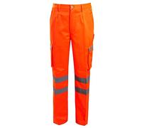 shelikes Mens Hi Vis Viz Trouser High Visibility Combat Bottoms Safety Cargo Pants Workwear Joggers Orange