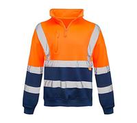 shelikes Mens Long Sleeve Quarter Zip Hi Vis Fleece 2 Two Tone Sweatshirt Jumper Top [Orange 2 Tone - XL]