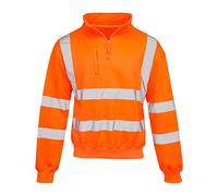 shelikes Mens Long Sleeve Quarter Zip Hi Vis Fleece 2 Two Tone Sweatshirt Jumper Top [Orange - XL]