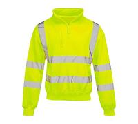 shelikes Mens Long Sleeve Quarter Zip Hi Vis Fleece 2 Two Tone Sweatshirt Jumper Top [Yellow - XL]
