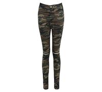 shelikes New Womens Ladies Ripped Skinny Leg High Waist Stretch Jeans Plain Camouflage Print-Camo-Ripped-UK 12
