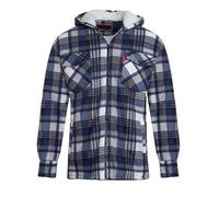 shelikes Unisex Mens Fleece Sherpa Fur Lined Lumberjack Hood Check Quilted Thermal Shirt [Navy/Blue (Hooded) L]