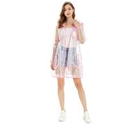 shelikes Women’s Raincoat Transparent Waterproof Rain Mac Jacket Clear Lightweight Raincoats with Hood & Pockets for Camping Outdoor Events & Travel Neon Pink