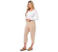 shelikes Womens Capri Trousers Ladies Three-Quarter Soft 3/4 Cropped Pants UK Ladies Stretch Pull-On Trousers Elasticated Waist Summer Shorts (Stone, 14)