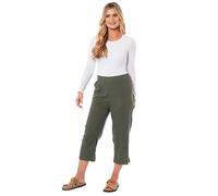 shelikes Womens Capri Trousers Ladies Three-Quarter Soft 3/4 Cropped Pants UK Ladies Stretch Pull-On Trousers Elasticated Waist Summer Shorts (Khaki, 18)