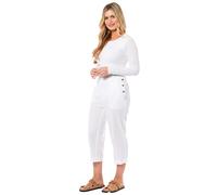 shelikes Womens Capri Trousers Ladies Three-Quarter Soft 3/4 Cropped Pants UK Ladies Stretch Pull-On Trousers Elasticated Waist Summer Shorts (White, 16)