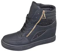 shelikes Womens Trainers Ladies Shoes High Top Sneakers Diamante Wedge Heel Ankle Boots