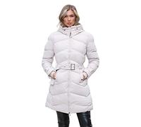 shelikes Womens Winter Coat Ladies Faux Fur Hooded Puffer Belted Quilted Long Jacket Warm Parka Coats With Detachable Hood