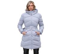 shelikes Womens Winter Coat Ladies Faux Fur Hooded Puffer Belted Quilted Long Jacket Warm Parka Coats With Detachable Hood