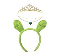 Sheliky 3Pcs Green Ogre Ears Headband Princess Crown Necklace Halloween Dress up Costume Party AccessoryMonster Headbands for Adult (SET B)