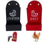 Shell and Grit Feeder,Hanging Chicken Feeder Trough,Versatile Gravity Poultry Dispenser for Chickens, Hens, and Coop Accessories (Black and Red Set)