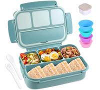 shell and turtle Bento Box Adult Lunch Box, Lunch Containers for Kids Girls Boys with 4 Compartments, Lunchable Food Container with Utensils, Sauce Jar, Muffin Liners, 40 Oz/5 Cup, Light Teal