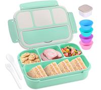 shell and turtle Bento Box Adult Lunch Box, Lunch Containers for Kids Girls Boys with 4 Compartments, Lunchable Food Container with Utensils, Sauce Jar, Muffin Liners, 40 Oz/5 Cup, Seafoam Green