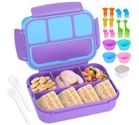 shell and turtle Bento Box for Kids Girls Boys, Bento Box Adult Lunch Box with 4 Compartments, Lunch Containers with Utensils, Sauce Jar, Muffin Liners for School, 40 Oz/5 Cup, Purple